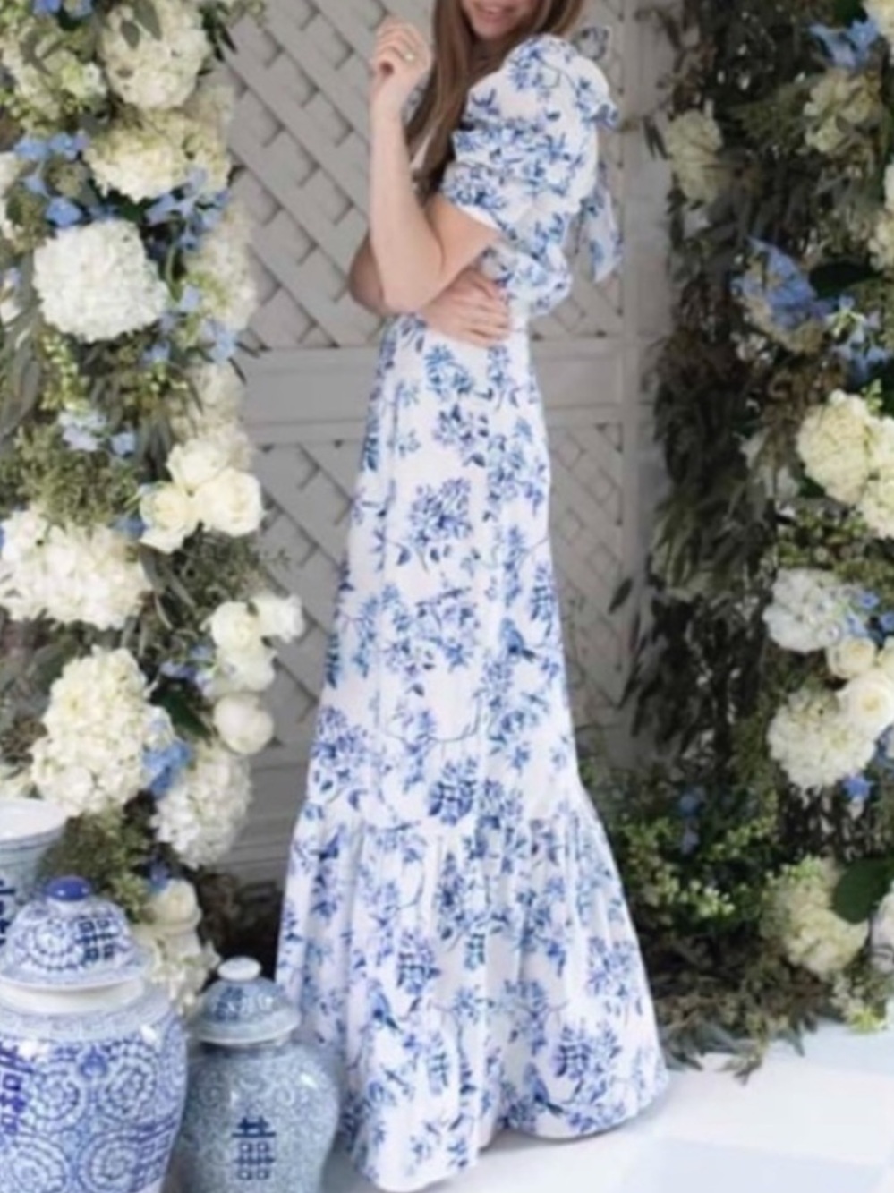 ANTONIO MELANI Born on Fifth Set Blue White Floral Bird Print Top & Maxi Skirt
